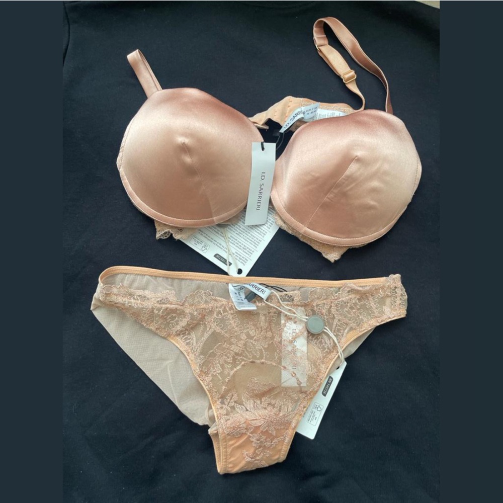 ID Sarrieri Desert Rose Gold Embroidered Stretch-Tulle Floral set size 34D/4 NWT - Picture 8 of 9
